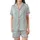 Women's Elegant Floral Pajama Set: Sky Blue Ditsy Wildflower, Open Front Ruffle Top & Pants Satin Short-Sleeve Pajamas Set - 2