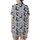 Gray Moon & Stars Pajama Sleep Set: Stylized Navy Crescent & Subtle Geometric Plaid Design Satin Short-Sleeve Pajamas Set - 3