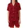 Women's All-Season Ruby Red Abstract Silk Pattern Polyester V-Neck Shorts Pajama Set Satin Short-Sleeve Pajamas Set - 2