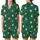 Women's Emerald Green Whimsical Santa & Candy Cane V-Neck Button Sleep Set Satin Short-Sleeve Pajamas Set - 1