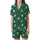Women's Emerald Green Whimsical Santa & Candy Cane V-Neck Button Sleep Set Satin Short-Sleeve Pajamas Set - 2