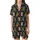 Hedgehog Lovers' Whimsical Navy Blue Cacti & Hedgehog Pattern with Red Berries Satin Short-Sleeve Pajamas Set - 2