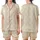 Spring Lounge V-Neck Ribbed Set: Subtle Beige Geometric Grid Pattern - Straight Leg Pajamas Satin Short-Sleeve Pajamas Set - 1