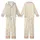 Spring Lounge V-Neck Ribbed Set: Subtle Beige Geometric Grid Pattern - Straight Leg Pajamas Kid Satin Pajamas Set - 1