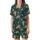 Women's Golden Sea Turtle Starfish Navy Aqua Teal Ornate Marine Foliage Design Satin Short-Sleeve Pajamas Set - 2