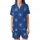 Dandelion Spirit: Flowing White Seeds Delicate Heads Royal Blue Wearable Design Satin Short-Sleeve Pajamas Set - 2