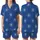 Dandelion Spirit: Flowing White Seeds Delicate Heads Royal Blue Wearable Design Satin Short-Sleeve Pajamas Set - 1