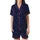 Stargazer's: Scattered White Celestial Pattern Deep Midnight Blue Wearable Satin Short-Sleeve Pajamas Set - 2