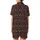 Nature-Inspired Rose Pink Fawn Berry Scatter on Deep Chocolate Brown Custom Print Satin Short-Sleeve Pajamas Set - 3