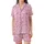 Charming Fashion: Hand-Drawn Fuchsia Bow & Ribbon Pattern - Pastel Pink Wearable Print Satin Short-Sleeve Pajamas Set - 2
