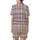 Modern Aesthetic: Deconstructed Rose Beige Plaid Grid with Blue Magenta Olive Accents Artwork Satin Short-Sleeve Pajamas Set - 3