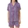 Whimsical Bear Fan: Lavender Geometric Houndstooth Violet Sitting Bear Design Satin Short-Sleeve Pajamas Set - Iuldum2wiv