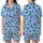 Nature Lover's Multitude of Indigo & Royal Blue Butterflies Dynamic Flight Wearable Art Satin Short-Sleeve Pajamas Set - 1