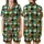 Rustic Western Charm: Cowboy Hats, Yellow Sunflowers - Emerald Green Tartan Plaid Pattern Satin Short-Sleeve Pajamas Set - 1