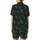 Modern Abstract: Dark Forest Green Charcoal Ribbed Knit Texture with Golden Brass Dots Print Design Satin Short-Sleeve Pajamas Set - 3