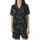 Modern Abstract: Dark Forest Green Charcoal Ribbed Knit Texture with Golden Brass Dots Print Design Satin Short-Sleeve Pajamas Set - 2