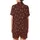 Retro Style Enthusiast's Tiny Cream Leaf & Berry Scatter on Deep Reddish-Brown Hand-Drawn Design Satin Short-Sleeve Pajamas Set - 3
