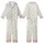 Playful Comfort Tunic: Beige & Off-White Stripes with Teal Bow & Heart Pattern Kid Satin Pajamas Set - jG--4CTnKB
