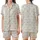Playful Comfort Tunic: Beige & Off-White Stripes with Teal Bow & Heart Pattern Satin Short-Sleeve Pajamas Set - X286KXvKfQ