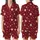 Modern Style: Deep Cranberry Red Organically Scattered Varying-Size White Circles Sweater Satin Short-Sleeve Pajamas Set - 1
