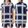 Timeless Style: Deep Navy White Light Blue Grey Geometric Tartan Plaid Wearable Textile Satin Short-Sleeve Pajamas Set - 1