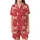 Christmas Reveler: OH HO ho Text, White Snowflakes, Trees, Stars on Bright Red Satin Short-Sleeve Pajamas Set - GXJ-rYUtNs