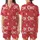 Christmas Reveler: OH HO ho Text, White Snowflakes, Trees, Stars on Bright Red Satin Short-Sleeve Pajamas Set - pjY_fjE6pd