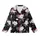 Women's Elegant Off-White Pink Magnolia Lavender Botanical Black Background Print Loungewear Item Kid Satin Pajamas Set - 2