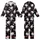 Women's Elegant Off-White Pink Magnolia Lavender Botanical Black Background Print Loungewear Item Kid Satin Pajamas Set - 1