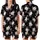 Women's Elegant Off-White Pink Magnolia Lavender Botanical Black Background Print Loungewear Item Satin Short-Sleeve Pajamas Set - 1