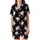 Women's Elegant Off-White Pink Magnolia Lavender Botanical Black Background Print Loungewear Item Satin Short-Sleeve Pajamas Set - 2