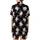 Women's Elegant Off-White Pink Magnolia Lavender Botanical Black Background Print Loungewear Item Satin Short-Sleeve Pajamas Set - 3