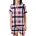 Geometric Plaid: Navy Fuchsia White Pastel Pink Light Grey Varying Width Grid - Wearable Design Item Satin Short-Sleeve Pajamas Set - 2