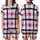 Geometric Plaid: Navy Fuchsia White Pastel Pink Light Grey Varying Width Grid - Wearable Design Item Satin Short-Sleeve Pajamas Set - 1