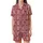 Sweetheart's Delight: Pale Pink Crimson Vertical Stripe Bow & Heart Satin Short-Sleeve Pajamas Set - 2