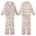 Feminine Style: Soft Plush Undulating Ribbed Texture with Fluid Ruffle Accents - Cream, Rose, Mauve Hues Satin Short-Sleeve Pajamas Set - 1