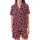 Expressive Woman's Distressed Black Lips & Wonderful Grunge Pattern - Heather Deep Pink Casual Top Satin Short-Sleeve Pajamas Set - 2