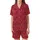 Ruby Red Hearts Motif: Delicate Outlines, Elegant Intertwined White Lines Pattern Satin Short-Sleeve Pajamas Set - mteViz39Qa