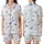 Whimsical Dreamer's Pastel Blue Scattered Bows, Checkerboard Accents & Ribbons Fashion Piece Satin Short-Sleeve Pajamas Set - 1