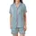 Dreamy Style: Pastel Sky Blue Outline Hearts & Dots Scattered Pattern - Wearable Item Satin Short-Sleeve Pajamas Set - 2