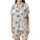 Cozy Comfort Seeker: Faux Cable Knit Bear Cloud HAPPY Design - Creamy Off-White & Muted Blue-Grey Piece Satin Short-Sleeve Pajamas Set - 5RWz25Xl7a