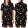 Love-Themed Scattered Light Pink Hearts Solid & Outline on Black Wearable Satin Short-Sleeve Pajamas Set - 1