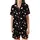 Love-Themed Scattered Light Pink Hearts Solid & Outline on Black Wearable Satin Short-Sleeve Pajamas Set - 2