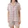 Women's Soft Rose Pink Hearts, Delicate Outlines & Vibrant Polka Dots on Subtle Pinstripe Satin Short-Sleeve Pajamas Set - 2