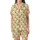 Women's Bright Red Cherry Clusters with Green Stems & Leaves – Whimsical Yellow Pattern – Comfort Loungewear Satin Short-Sleeve Pajamas Set - -doPLeJTiJ