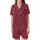 Teddy Bear Lover: Minimalist Outline X-Eyed Bear Repeating Design with Light Blue Nose on Deep Burgundy Wearable Art Piece Satin Short-Sleeve Pajamas Set - UO_HBn4_5e