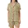 Cheery Rose Garden: Light Yellow Pink Floral Hand-Drawn Customizable Garment Satin Short-Sleeve Pajamas Set - 2