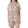 Feminine Style: Soft Plush Undulating Ribbed Texture with Fluid Ruffle Accents - Cream, Rose, Mauve Hues Satin Short-Sleeve Pajamas Set - 2