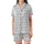 Modern Minimalist: Cool Tone Geometric Grid Stripe Design - Contemporary Fashion Piece Satin Short-Sleeve Pajamas Set - 2