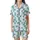Modern Geometry Lover: Vibrant Teal White Rectangular Square Block Design Satin Short-Sleeve Pajamas Set - 2